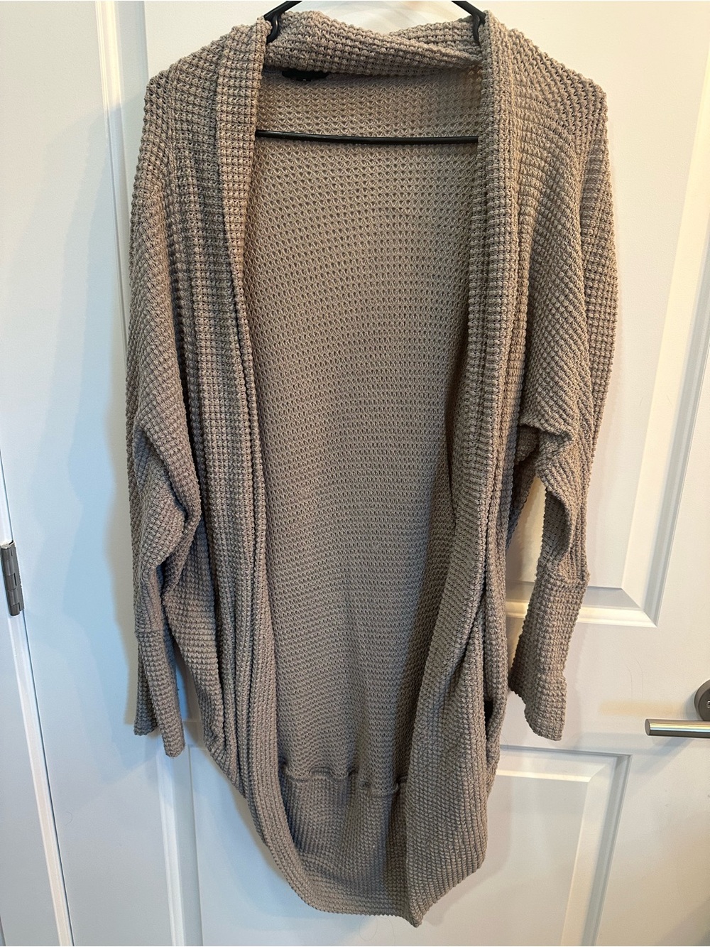 mittoshop Open-Front Waffle Knit Cardigan - Taupe